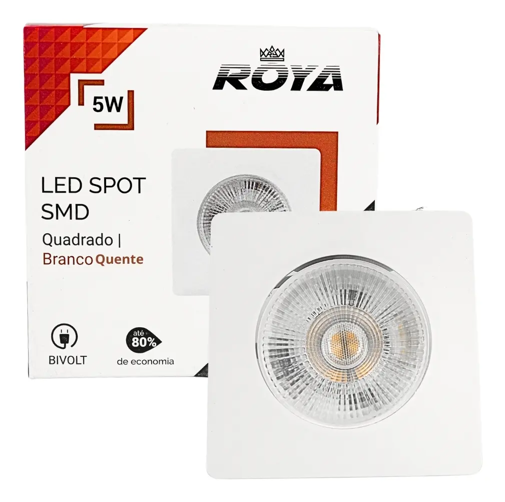 LED SPOT SMD REDONDO BRANCO QUENTE 5W - BIVOLT - ROYA