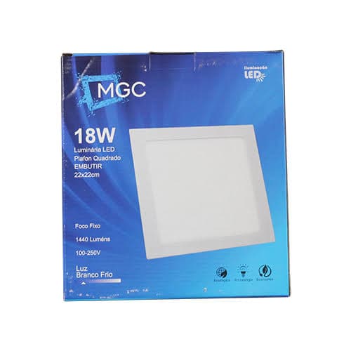 LUMINÁRIA led Plafon Quadrado EMBUTIR 18w 22x22cm - megace